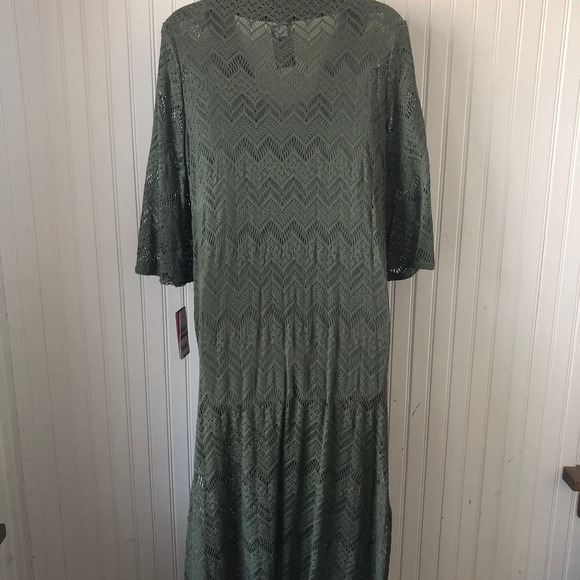 VINCE CAMUTO Retail $162 Crochet Caftan Swim Cover Up Safari Green XSmall - Picture 6 of 9